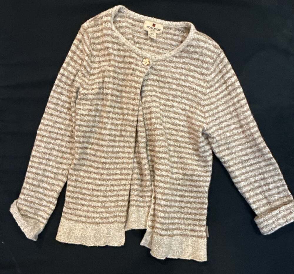 Woolrich Cardigan Size M Beige Striped Knit Sweater Jacket